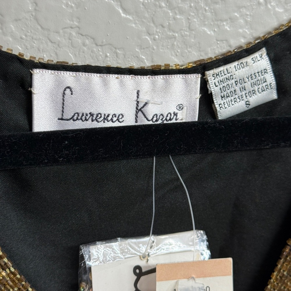 Lawrence Kazars Womens S Beaded Silk Vest Black Gold Paisley Boho Eclectic Artsy - Picture 2 of 11